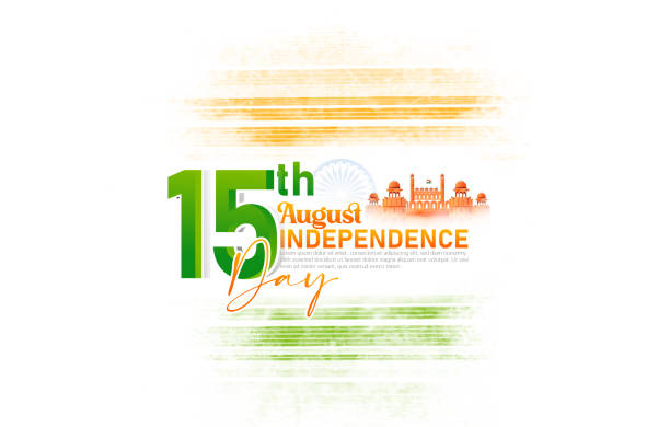 Indian Independence Day, 15th August Indian Independence Day concept with text 15th August with brush effect, Indian flag tricolor Happy Independence Day stock illustrations