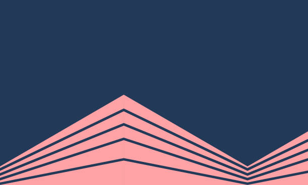 Perspective abstract building line pattern Vector perspective abstract building boxes line zigzag shape pattern design on dark blue sky background. Minimal trendy architecture concept. triangle building stock illustrations