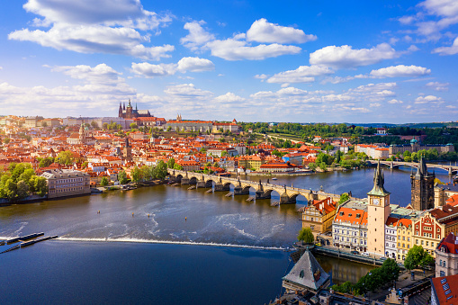 bridges of Prague at Twilight, Czech Republic