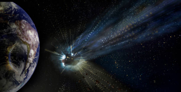 istock Alien UFO in a meteorite crashes to earth. 1400452430