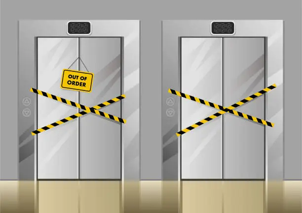 Vector illustration of Broken elevators