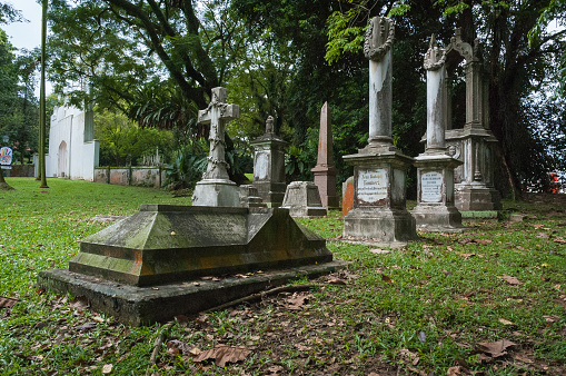 Singapore, Singapore - Nov 23, 2004: Fort Canning Cemetery late in the day.