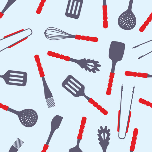 Kitchen utensils tool isolated vector set. Seamless pattern.Kitchen cutlery. Сooking. Kitchenware. Kitchen utensils tool isolated vector set. Seamless pattern.Kitchen cutlery. Сooking. Kitchenware. Cook on kitchen. Household. Kitchen variety equipment. Homemade meals.Color flat vector illustration. chef backgrounds stock illustrations