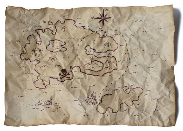 istock Old treasure map. Crumpled map of pirates on a white background. 1400455326
