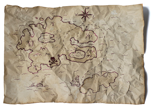 Old treasure map. Crumpled map of pirates on a white background. in Kyiv, Kyiv City, Ukraine