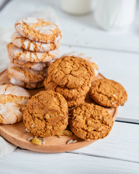 istock Stack of cookies with sunflower seeds and raisins 1400455901