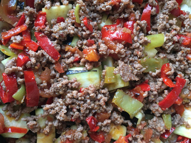 Eggplant with minced meat, cooking meal