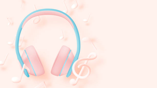 istock Music notes and headphones with melody or tune 3d realistic 1400457281