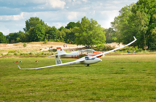 Hamburg - Germany, May 22. 2022: Landed glider in the outskirts of Hamburg