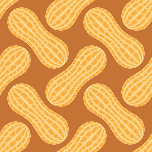 ilustraciones, imágenes clip art, dibujos animados e iconos de stock de ilustración vectorial de fondo de textura de patrón sin costuras de maní. - nut snack peanut backgrounds