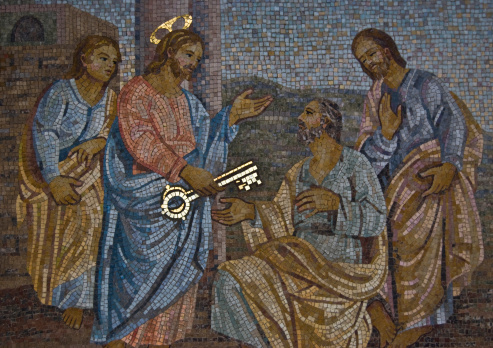 mosaic of Saint Peter receiving the key from Jesus
