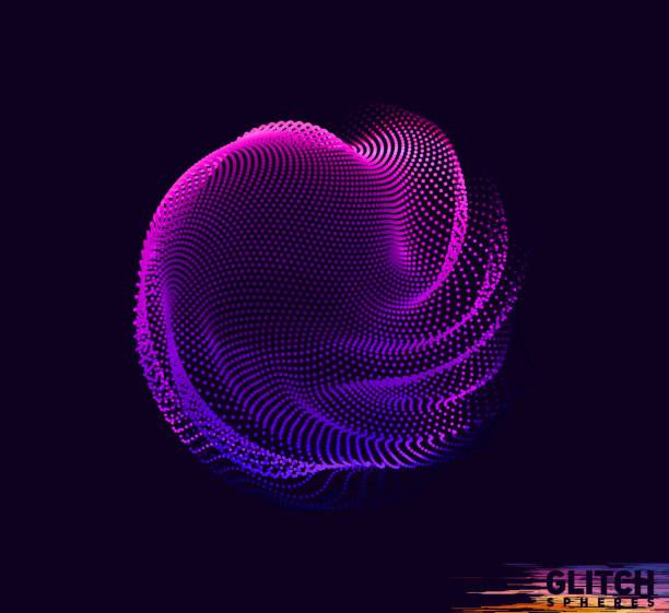 istock Abstract vector colorful mesh on dark background. Futuristic style card. Corrupted point sphere 1400461634