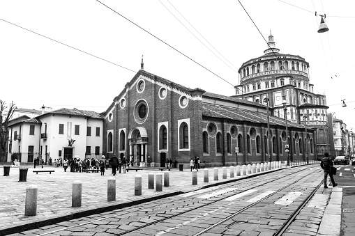 Milan, Italy - March 18, 2012: Tourists are near Church Santa Maria delle Grazie
