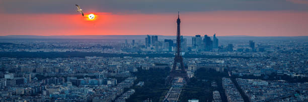 istock View of Paris with Eiffel Tower from Montparnasse building. Eiffel tower view from Montparnasse at sunset, view of the Eiffel Tower and La Defense district in Paris, France. 1400462866