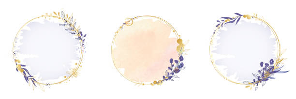 ilustrações de stock, clip art, desenhos animados e ícones de wedding, social media, beauty, luxury vector abstract floral botanical round frame banners watercolour hand drawn illustration - purple circle frame design