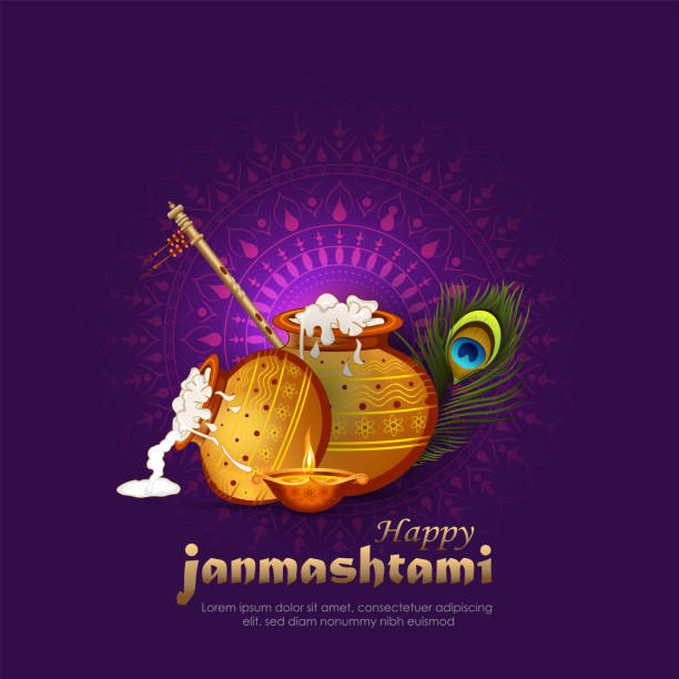 Janmashtami vector illustration of happy Janmashtami. Lord Krishna Krishna Janmashtami  stock illustrations