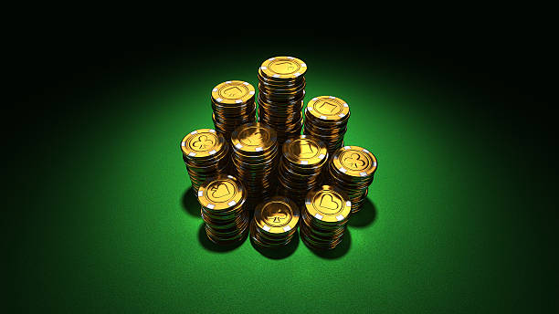 istock Large group of gold poker chips on green 140046806