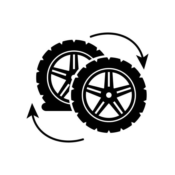 ilustraciones, imágenes clip art, dibujos animados e iconos de stock de icono de cambio de rueda de coche. - wheel rim