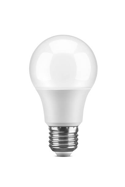 lâmpada led branca, isolada em fundo branco - light bulb - fotografias e filmes do acervo