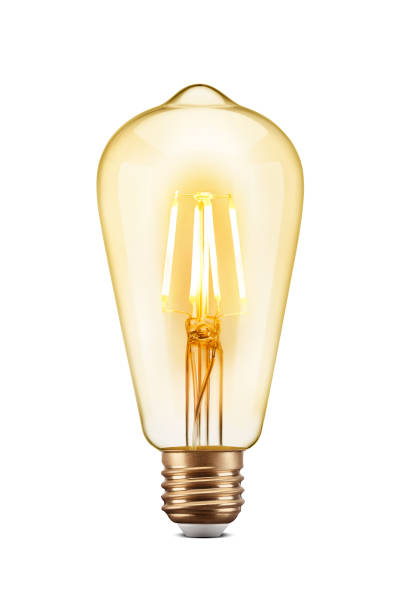 ledフィラメントタングステンエジソンヴィンテージ電球、白い背景に分離 - エジソン電球 ストックフォトと画像