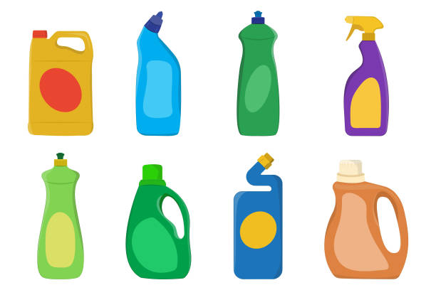 청소 및 위생 제품 아이콘 세트 벡터 디자인. - dishwashing detergent stock illustrations