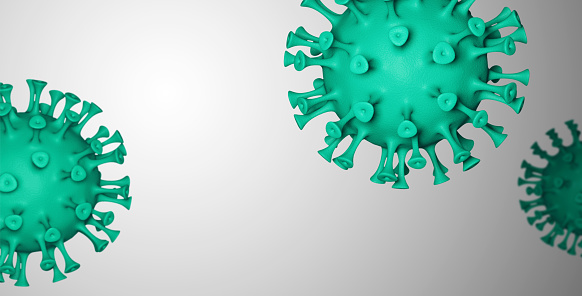 3D render illustration of covid - 19, Corona viruses on a horizontal gray background