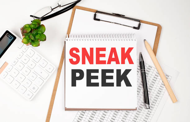 istock Office desk table with paper sheet, notepad ,chart and calculator. Top view, text SNEAK PEEK 1400474050