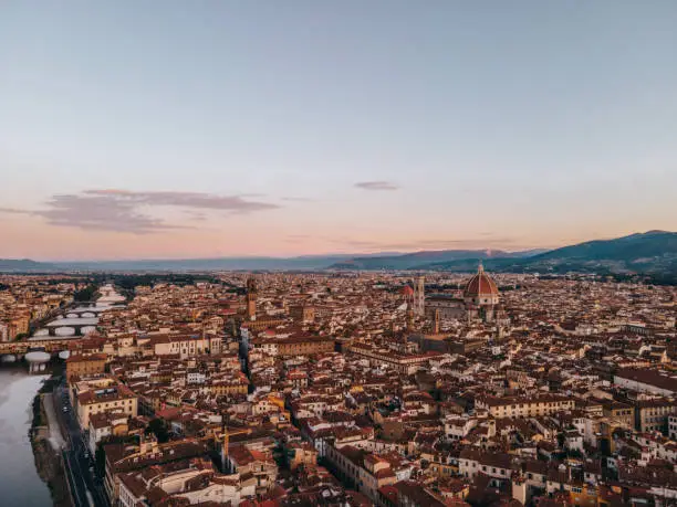 City Firenze Italia in the early morning with a cityview