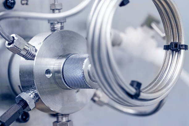 Detail of a high-pressure liquid chromatograph in a research laboratory stock photo
