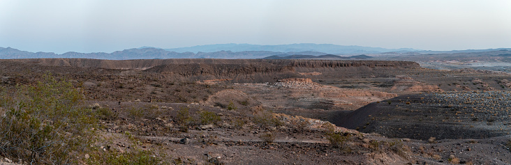 Panoramic View of the Nevada Desert Land With Foggie Skies