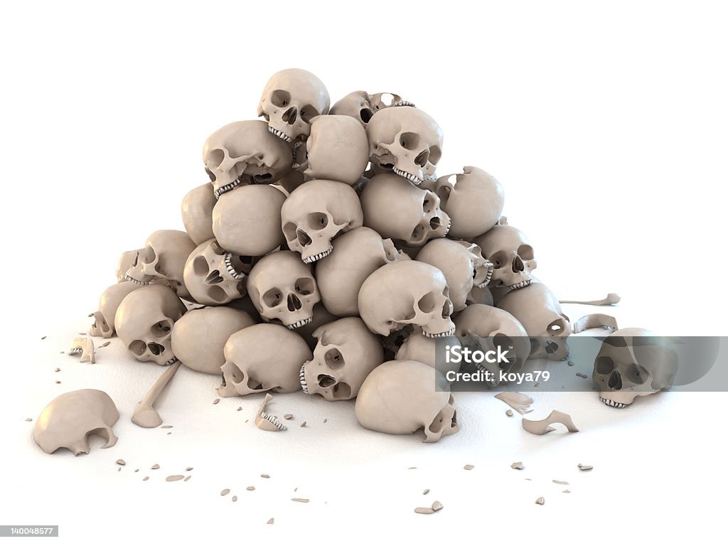 Large collection of broken skulls pile of skulls 3d illustration Stack Stock Photo