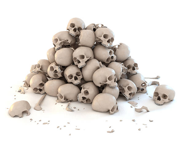 Large collection of broken skulls pile of skulls 3d illustration Massacre stock pictures, royalty-free photos & images