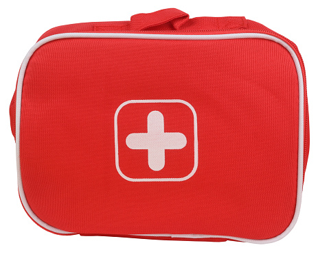 This is a first aid bag isolated on white background.