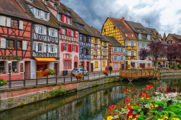 Colmar city, houses and canal, France stock photo