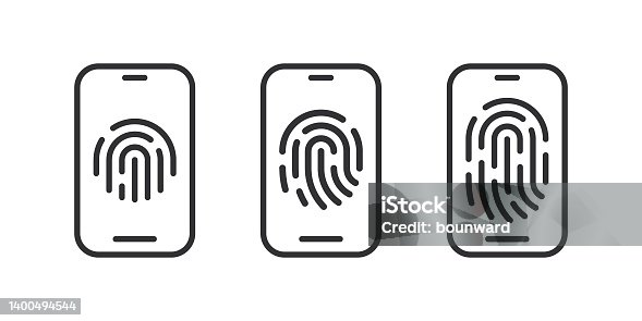 istock Fingerprint Mobile Phone Line Icons 1400494544