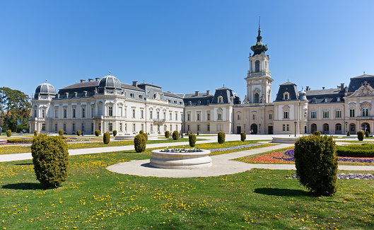 Keszthely, Hungary - April 13 , 2022: Festetics baroque palace at the center of its magnificent park