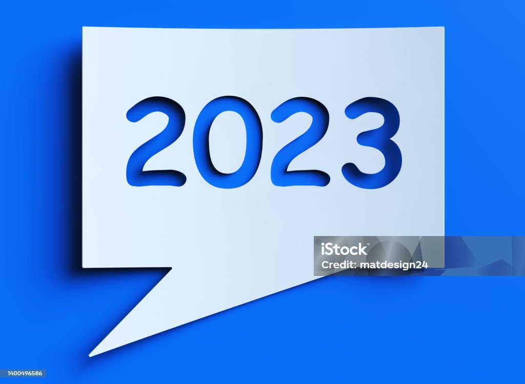Speech Bubble With 2023 On Blue Background 2023 Stock Photo