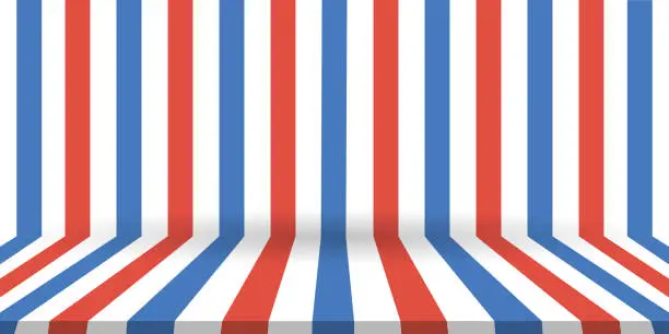 Vector illustration of Red and blue striped background. USA background for independence, veterans, labor, memorial day and events. Empty studio backdrop.