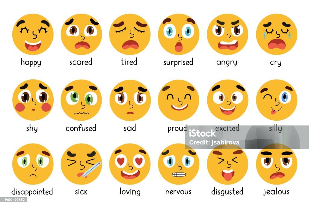 Funny Emoji Set Different Emotional Expressions Bundle Stock Illustration -  Download Image Now - iStock