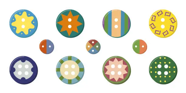 Vector illustration of Buttons for clothes, art and crafts in various retro colors.