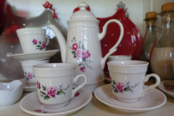 istock Non-professional flea market  Empty - attic  Various dishes  Coffee service  Table utensils 1400502087