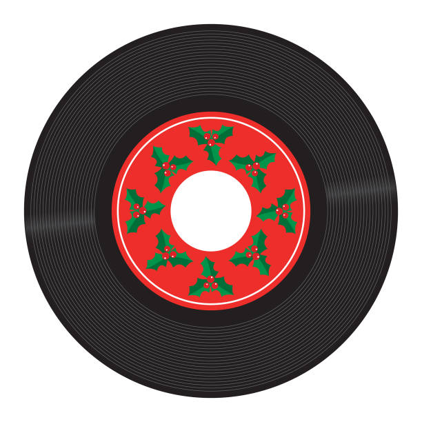 ilustraciones, imágenes clip art, dibujos animados e iconos de stock de holly leaves 45 rpm récord - retro christmas audio