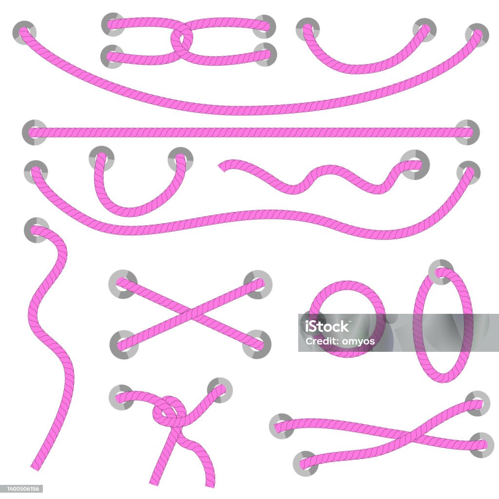 Pink Rope Cartoon Simple Vector Set Different Style Pink Rope Out From Hole Isolated On ...