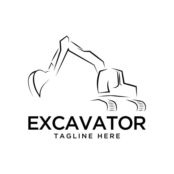 illustrazioni stock, clip art, cartoni animati e icone di tendenza di design del logo dell'escavatore - earth mover bulldozer construction scoop