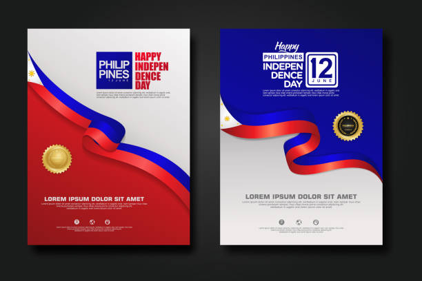 illustrazioni stock, clip art, cartoni animati e icone di tendenza di set poster design filippine felice independence day sfondo modello - filippine