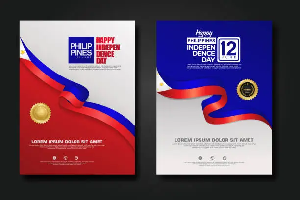 Vector illustration of Set poster design Philippines happy Independence Day background template