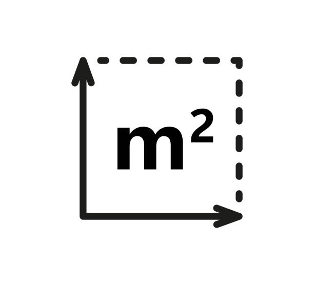 quadratmeter-symbol. m2-zeichen. flache fläche in quadratmetern. symbol "landfläche messen". platzieren sie das maßpiktogramm. vektorumriss-illustration isoliert auf weißem hintergrund - länge stock-grafiken, -clipart, -cartoons und -symbole