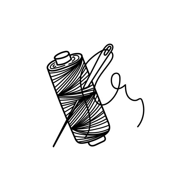 ilustrações de stock, clip art, desenhos animados e ícones de sewing thread with needle, hand-drawn in sketch style. cross-winding the thread. needlework. sewing. thread. needle. vector simple illustration. - sewing sewing item thread equipment