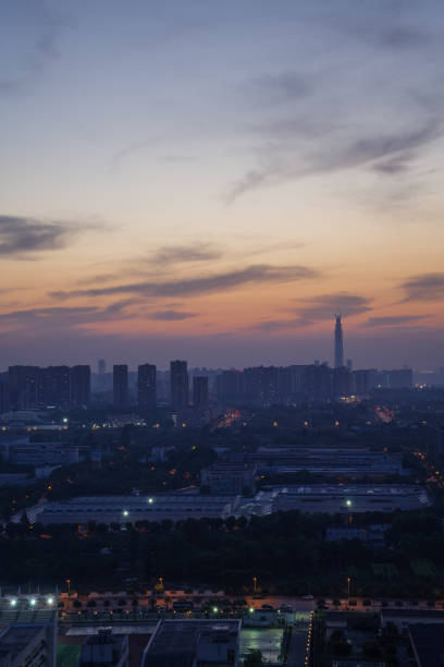 Modern residential building at sunset