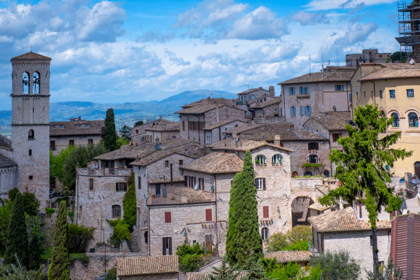 Assisi rooftops panorama. Color image stock photo